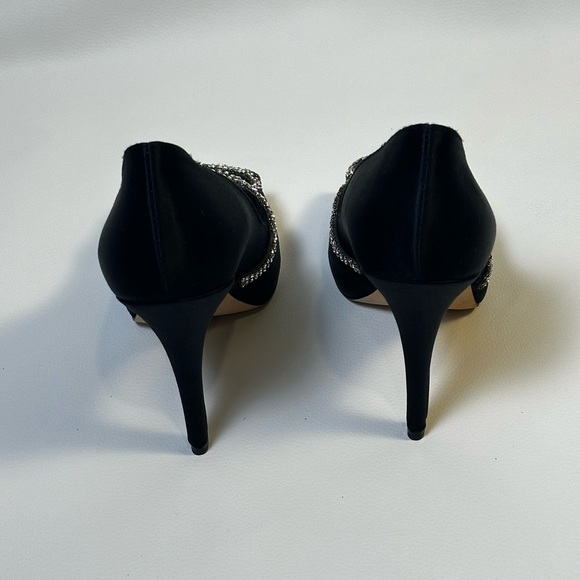 IVANKA TRUMP 4 1/2 inch heel Elegant Black Satin Heels with Rhinestones Sz 8.5 - Picture 5 of 6